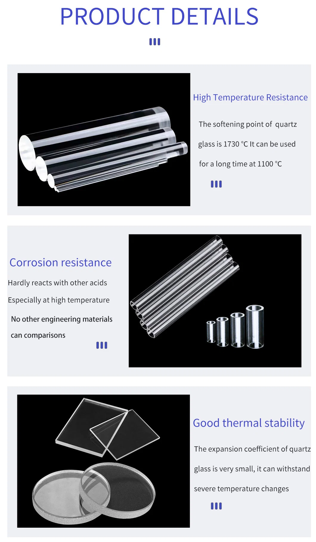 High Purity Semiconductor Quartz Glass Tube with Various Size and Shape
